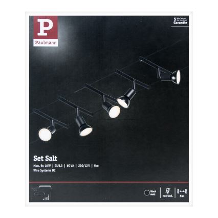 Paulmann 94446 - Set de 5x GU5,3/10W, sistema de suspensión por cable completo SALT 230V, negro
