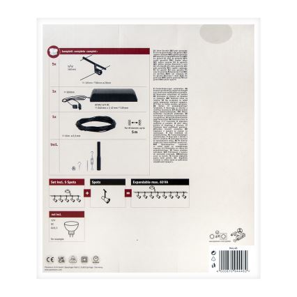Paulmann 94446 - Set de 5x GU5,3/10W, sistema de suspensión por cable completo SALT 230V, negro