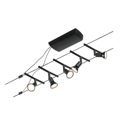 Paulmann 94446 - Set de 5x GU5,3/10W, sistema de suspensión por cable completo SALT 230V, negro