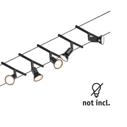 Paulmann 94446 - Set de 5x GU5,3/10W, sistema de suspensión por cable completo SALT 230V, negro