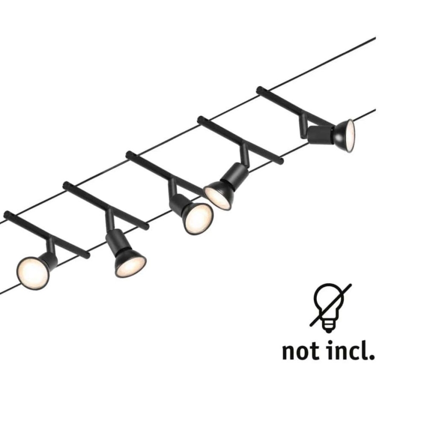 Paulmann 94446 - Set de 5x GU5,3/10W, sistema de suspensión por cable completo SALT 230V, negro