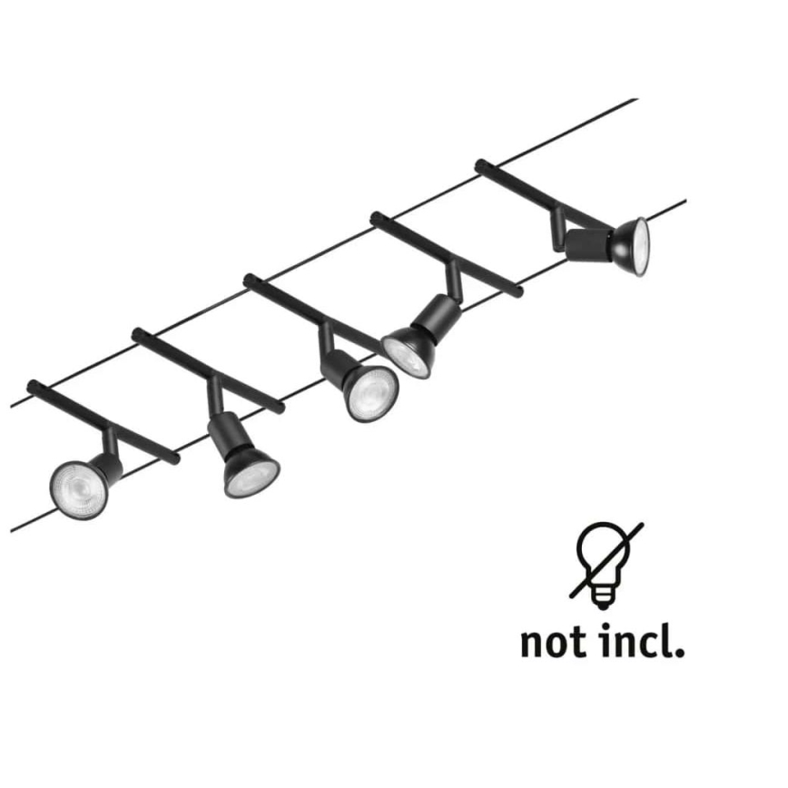 Paulmann 94446 - Set de 5x GU5,3/10W, sistema de suspensión por cable completo SALT 230V, negro