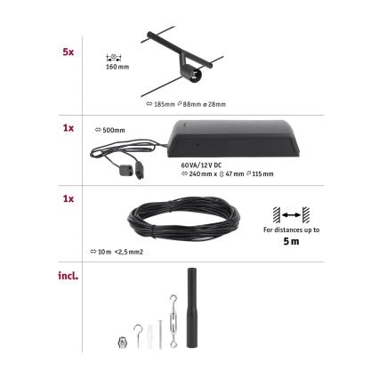 Paulmann 94446 - Set de 5x GU5,3/10W, sistema de suspensión por cable completo SALT 230V, negro