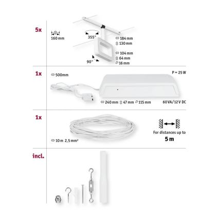 Paulmann 94483 - Juego 5xLED/4,8W Sistema de cableado completo FRAME 230V blanco