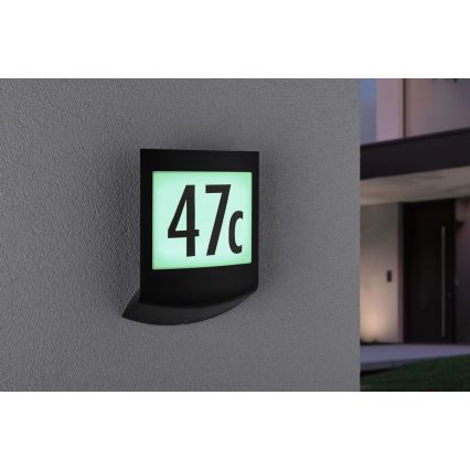Paulmann 94513 - Luminaria regulable para número de casa RGBW LED/8,2W IP44 con sensor de movimiento y de crepúsculo PADEA 230V antracita