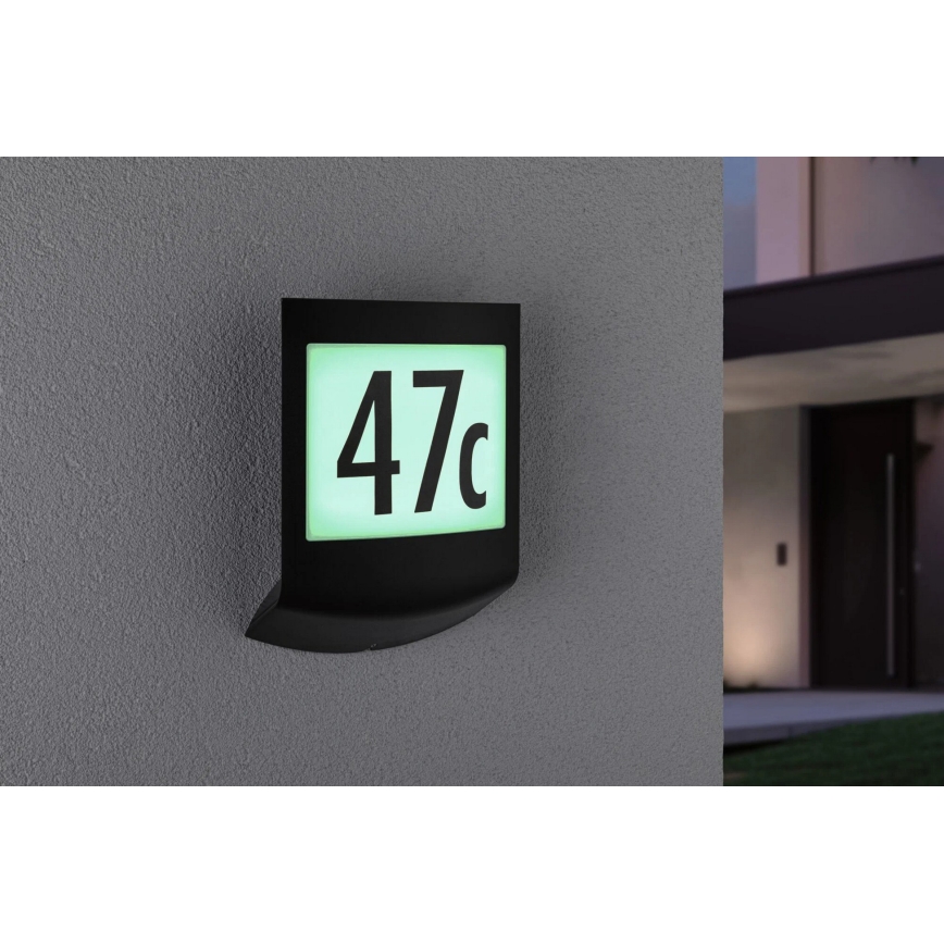 Paulmann 94513 - Luminaria regulable para número de casa RGBW LED/8,2W IP44 con sensor de movimiento y de crepúsculo PADEA 230V antracita