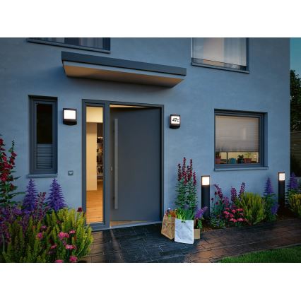Paulmann 94514 - LED/8,5W IP44 Regulable para número de casa con sensor de movimiento y crepúsculo PADEA 230V antracita