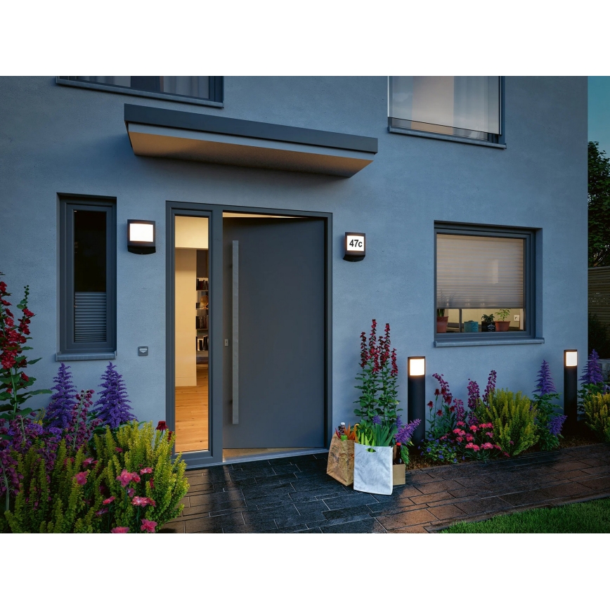 Paulmann 94514 - LED/8,5W IP44 Regulable para número de casa con sensor de movimiento y crepúsculo PADEA 230V antracita