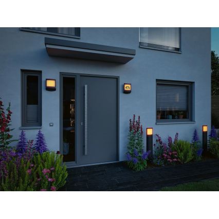 Paulmann 94515 - LED/8,5W IP44 Iluminación para número de casa regulable con sensor de movimiento y sensor crepuscular PADEA 230V antracita