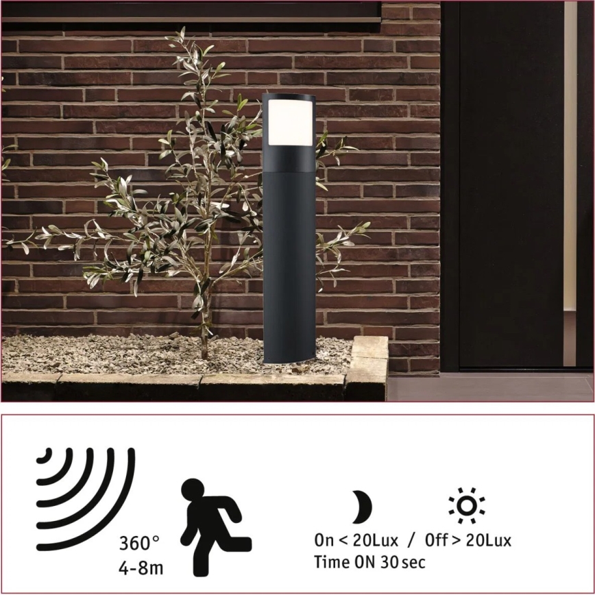 Paulmann 94515 - LED/8,5W IP44 Iluminación para número de casa regulable con sensor de movimiento y sensor crepuscular PADEA 230V antracita