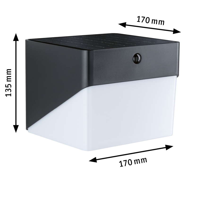 Paulmann 95746 - LED/2,3W IP44 Aplique solar de pared con sensor EILEEN 3,7/230V 4000 mAh negro