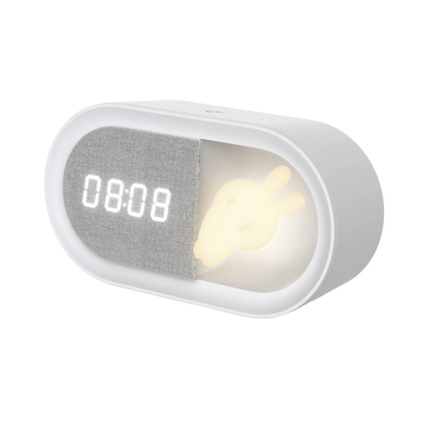 Pequeña lámpara de noche LED regulable con despertador BUNNY LED/1,2W/5V 3000K