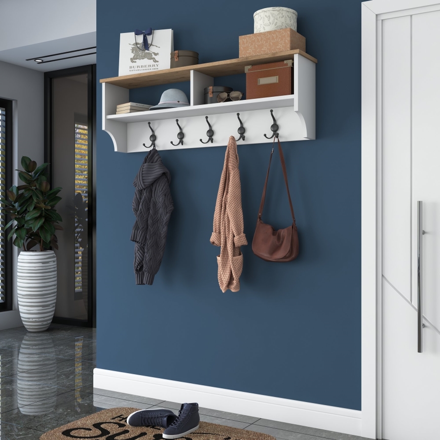 Perchero de pared RANI 120x37x22 cm blanco/beige