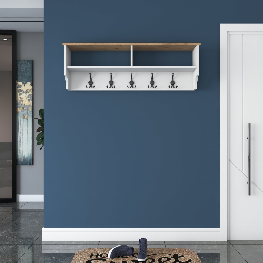 Perchero de pared RANI 120x37x22 cm blanco/beige