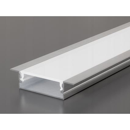 Perfil empotrable de 1 m para tiras LED, acabado plata/blanco