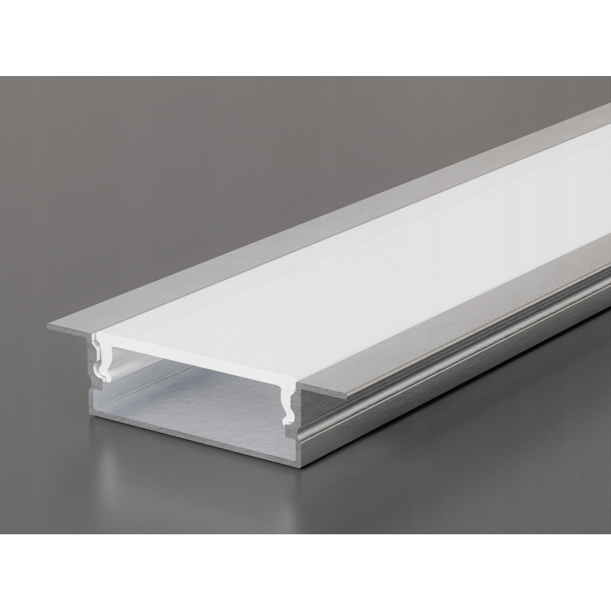 Perfil empotrable de 1 m para tiras LED, acabado plata/blanco