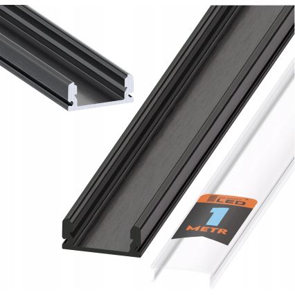 Perfil empotrable para tiras LED, 1 m, negro/transparente