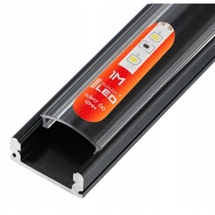 Perfil empotrable para tiras LED, 1 m, negro/transparente