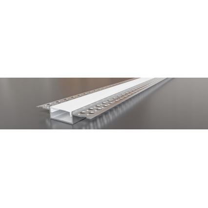 Perfil empotrable para tiras LED, 1 m, plateado/blanco