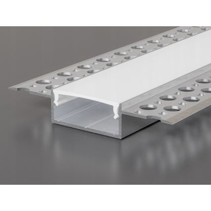Perfil empotrable para tiras LED, 1 m, plateado/blanco