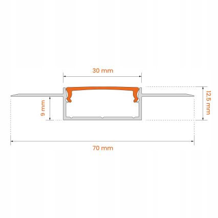 Perfil empotrable para tiras LED, 1 m, plateado/blanco