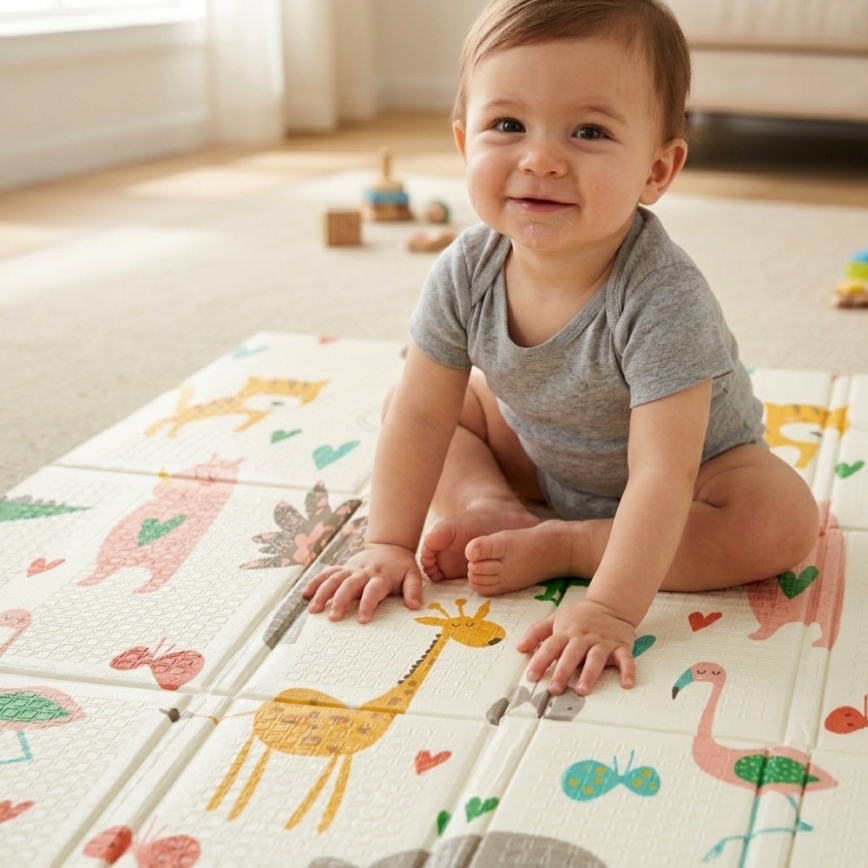 PETITE&MARS - Alfombra de juego plegable CAMPY Animals&Hexagon