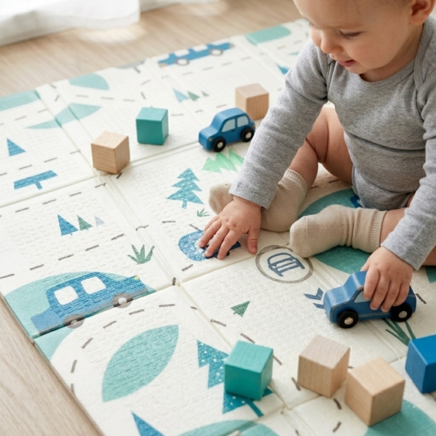 PETITE&MARS - Colchoneta de juego plegable CAMPY Cars&Arabesca