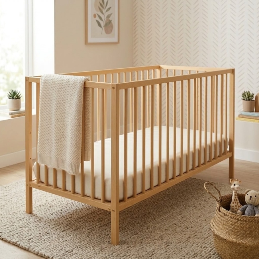 PETITE&MARS - Cuna para bebé + barrera de seguridad NELA BEECH 120x60 cm haya