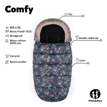 PETITE&MARS - SET Saco infantil 4 en 1 COMFY + manoplas para cochecito FURRY Kaki