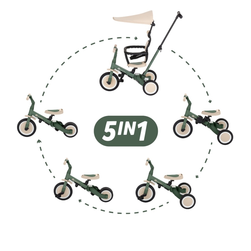 PETITE&MARS - Triciclo infantil 5 en 1 TURBO PLUS Misty Green
