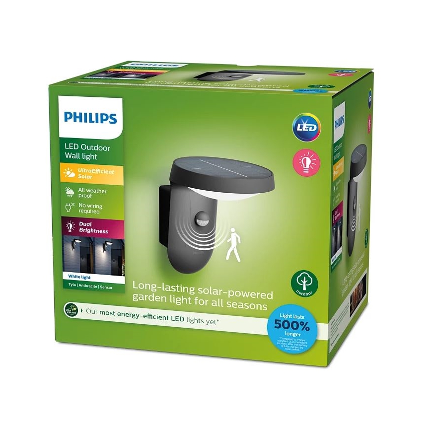 Philips - LED Luz solar de pared con sensor de movimiento y crepuscular LED/1,2W/4V 1800 mAh 3000K IP44