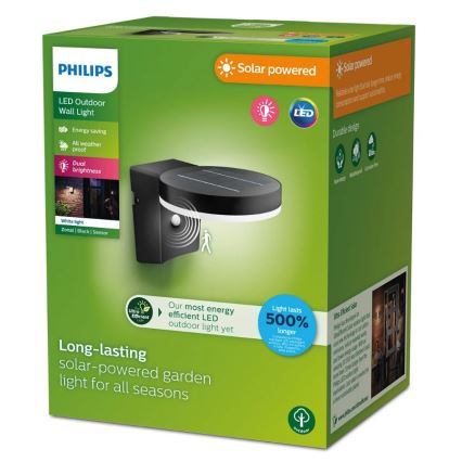 Philips - LED Luz solar de pared con sensor de movimiento y crepuscular ZONAL LED/1,3W/3,7V 2500 mAh IP44