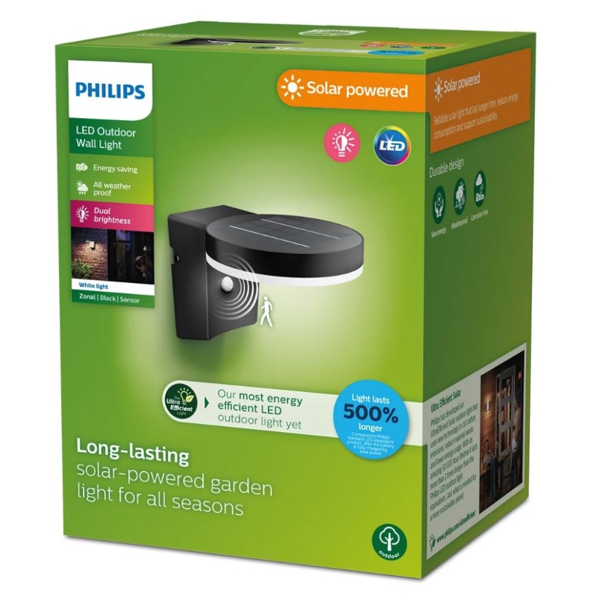 Philips - LED Luz solar de pared con sensor de movimiento y crepuscular ZONAL LED/1,3W/3,7V 2500 mAh IP44
