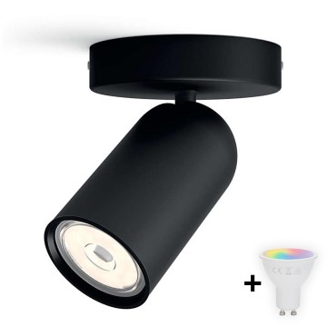 Philips - Foco empotrable LED RGBW regulable PONGEE 1xGU10/4,8W/230V 3000K negro + mando a distancia