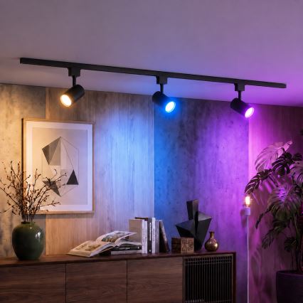 Philips - Foco regulable LED RGBW para sistema de riel EASYLINK HUE 3x GU10/4,7W/230V 2200-6500K 1 m negro + Hue Bridge