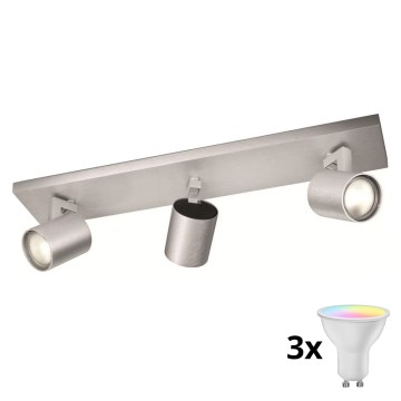 Philips - Foco LED RGBW regulable 3xGU10/4,8W/230V cromo mate + mando a distancia