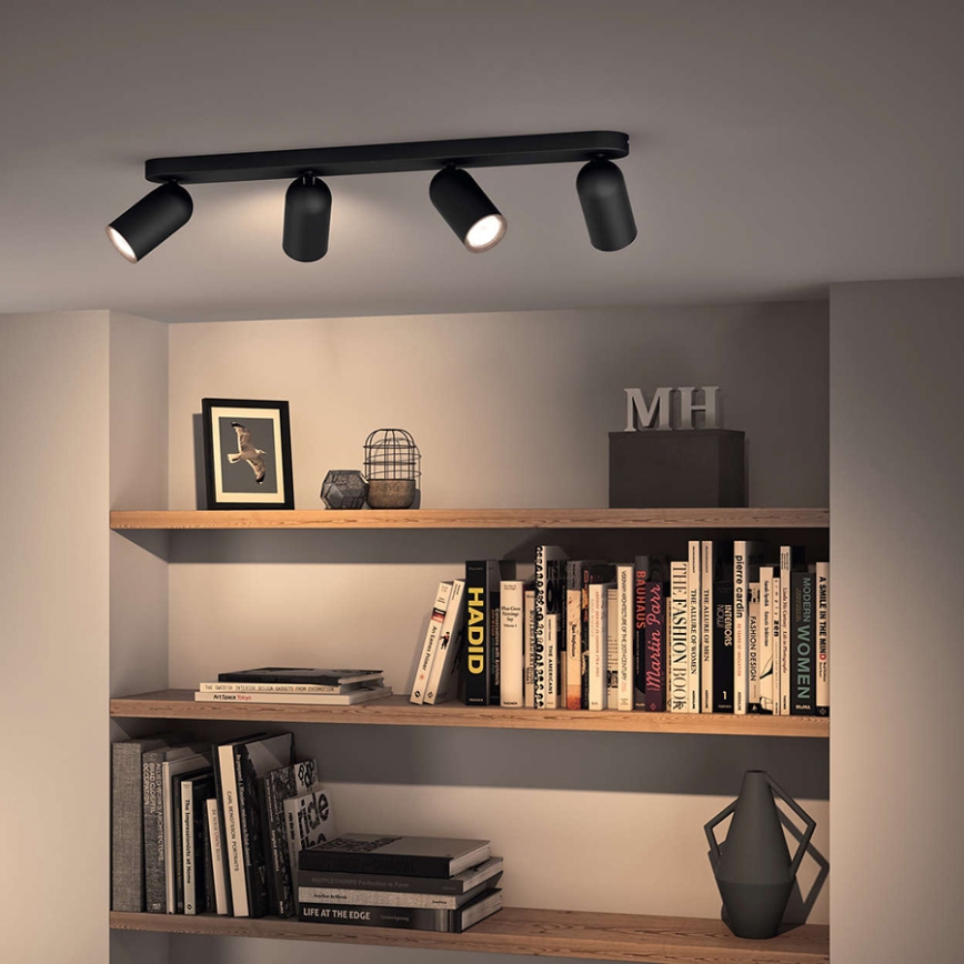 Philips - Foco LED RGBW regulable PONGEE 4xGU10/4,8W/230V 3000K negro + mando a distancia