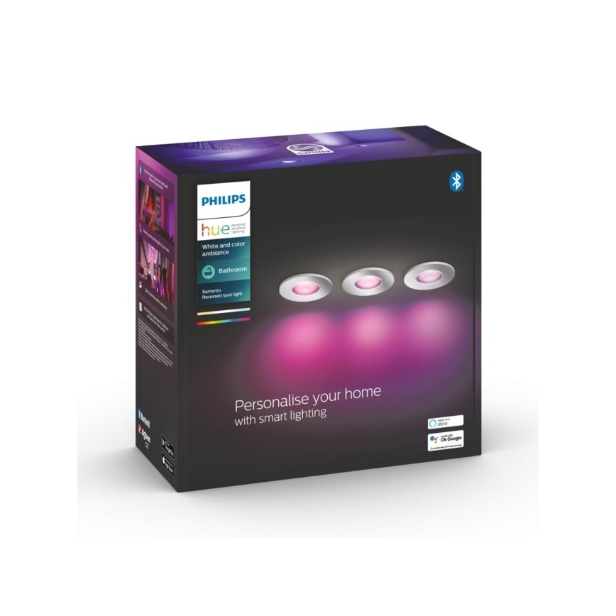 Philips - SET de 3 luces LED RGB regulables para baño Hue XAMENTO 1xGU10/5,7W/230V IP44 2000-6500K