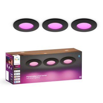 Philips - Juego de 3 luminarias empotrables LED RGBW regulables para baño Hue SLIM LED/8,3W/230V 1000-20000K negro P44