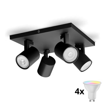 Philips - Lámpara de focos LED RGBW regulable RUNNER 4x GU10/6,5W/230V 2700-6500K negra