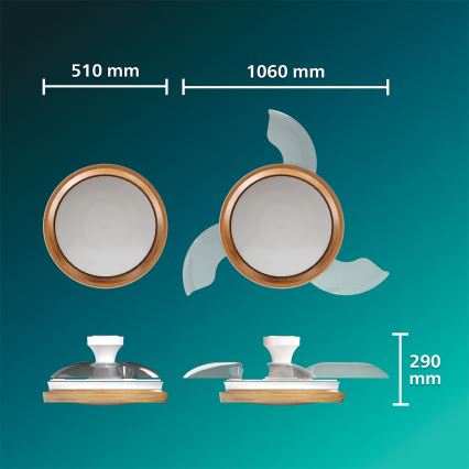 Philips - Lámpara de techo LED regulable con ventilador BLISS LED/35W/230V, marrón + mando a distancia