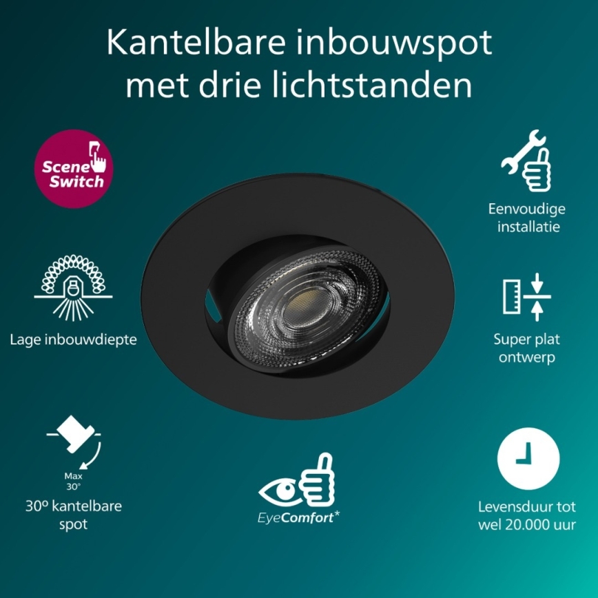 Philips - Luminaria empotrada LED regulable CILANTRO LED/5W/230V 2700K negra