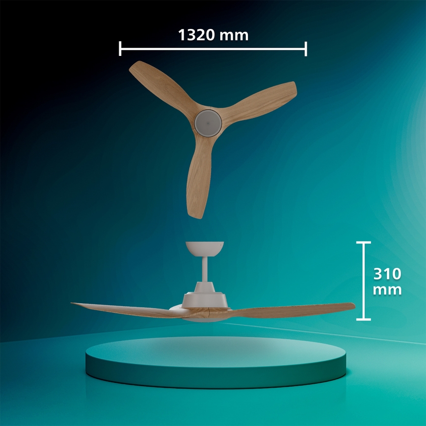Philips - Ventilador de techo LED regulable OLAS LED/24W/230V Ø 132 cm blanco/marrón + mando a distancia