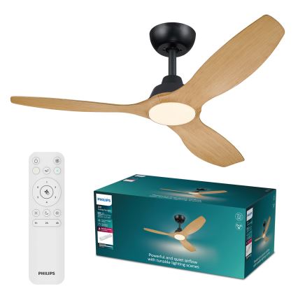 Philips - ventilador de techo LED regulable OLAS LED/24W/230V diámetro 132 cm negro/marrón + mando a distancia
