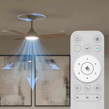 Philips - ventilador de techo LED regulable OLAS LED/24W/230V, diámetro 106 cm, blanco/marrón + mando a distancia