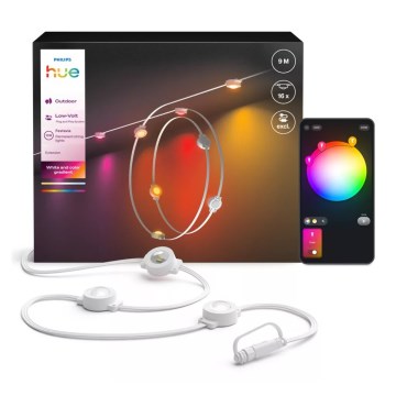 Philips - LED RGBW Guirnalda luminosa exterior regulable y extensible Hue FESTAVIA 16xLED 9m 1000-20000K IP65