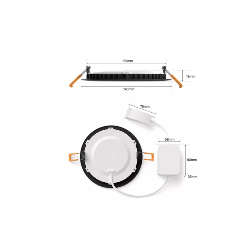 Philips Hue SLIM - LED RGBW, luminaria empotrada regulable para baño, LED/12W/230V 1000-20000K negra IP44