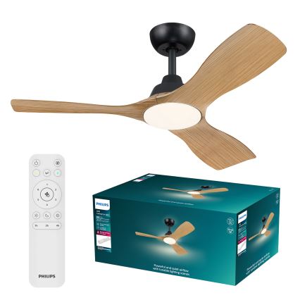 Philips - Ventilador de techo LED regulable OLAS LED/24W/230V Ø 106 cm negro/marrón + mando a distancia