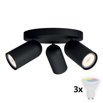 Philips - Luminaria empotrable LED RGBW regulable PONGEE 3xGU10/4,8W/230V 3000K negra + mando a distancia