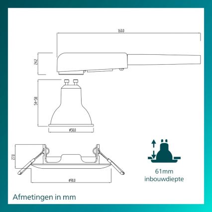 Philips - Luminaria empotrada de techo PERIDOT 1xGU10/7W/230V negra
